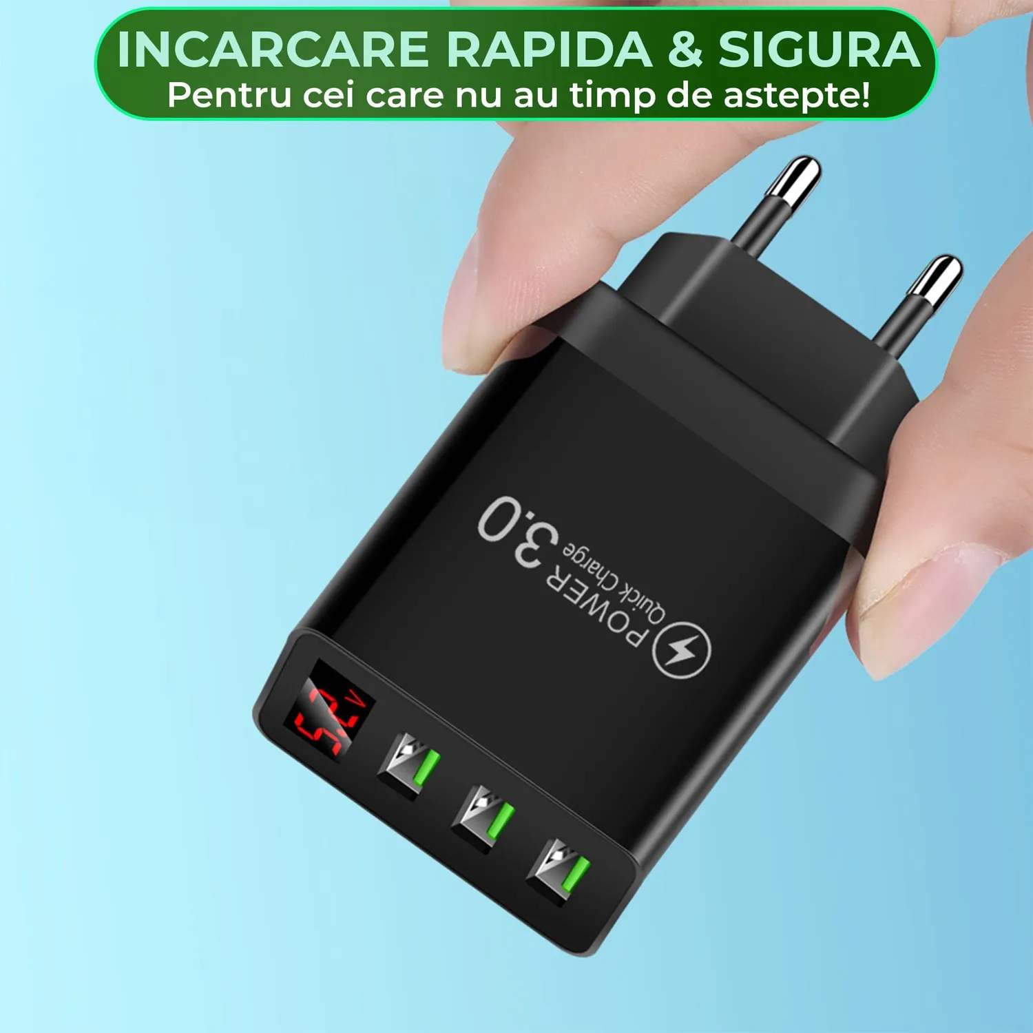 Timebox Incarcator Retea 3 Porturi 15W Negru LED