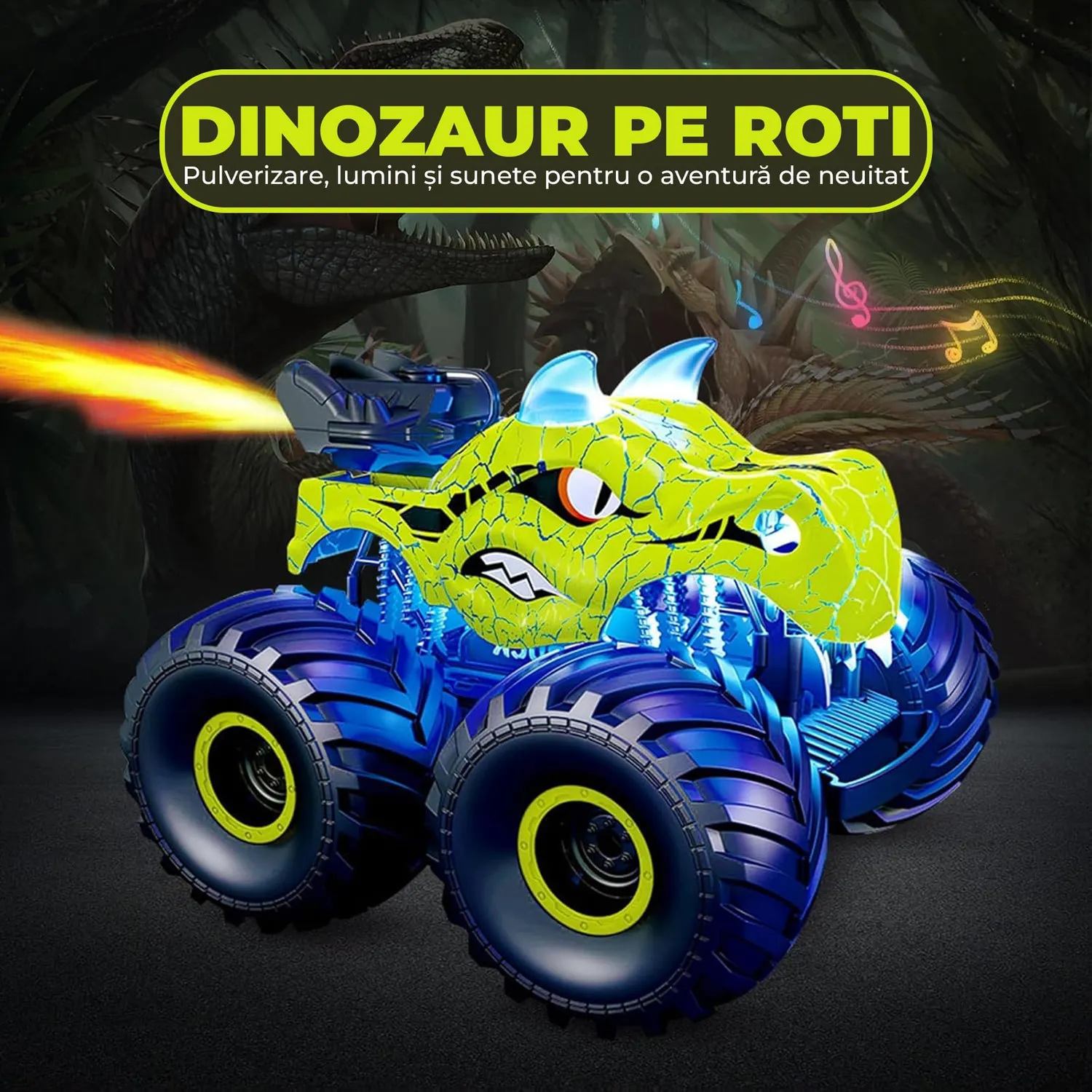 Timebox Masina RC Dinozaur Monster Truck 4x4 Verde LED