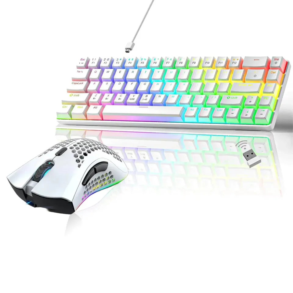 Timebox pachet gaming 60% wireless alb Red Switch tastatura+mouse
