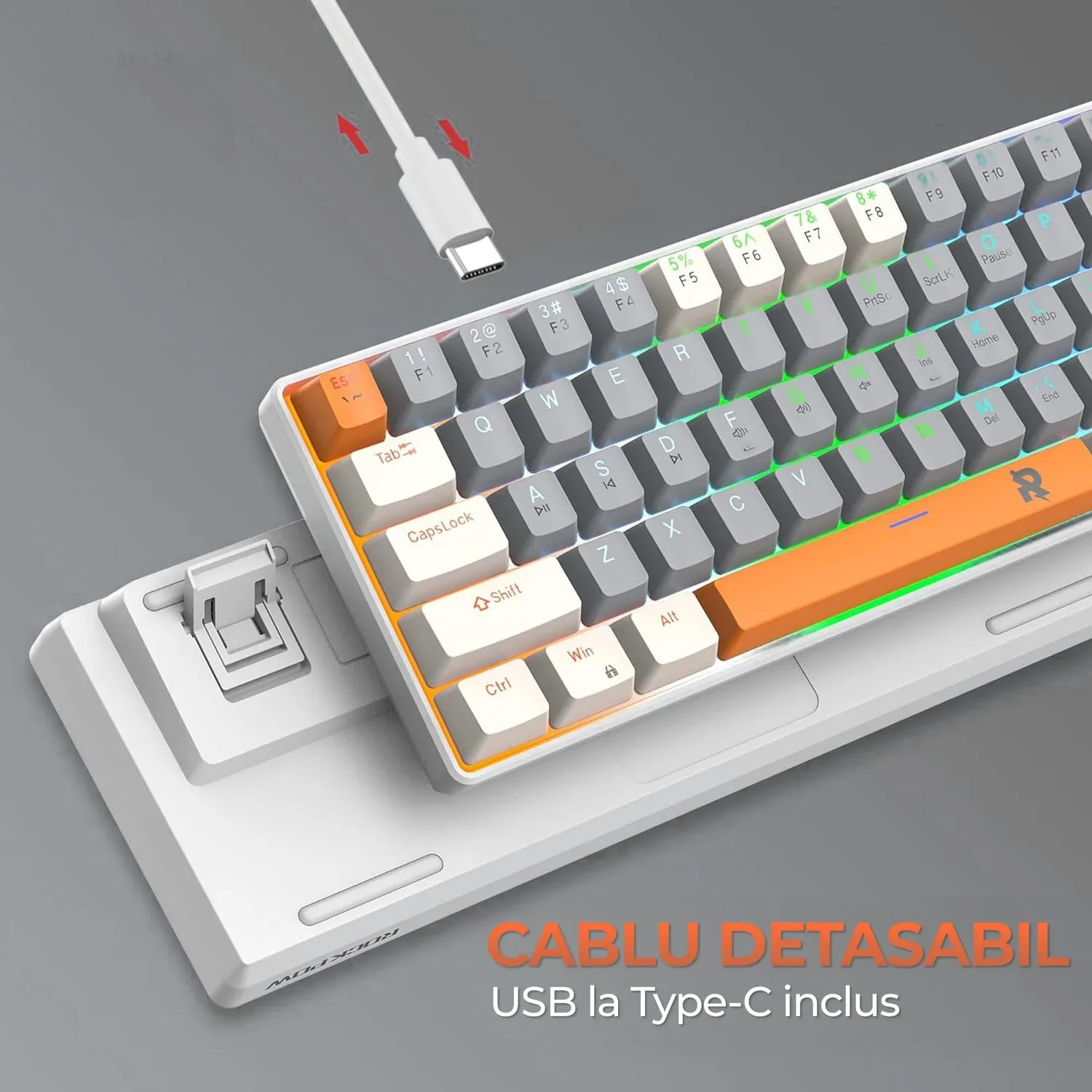 Tastatura gaming Timebox 60% Red Switch gri portocaliu