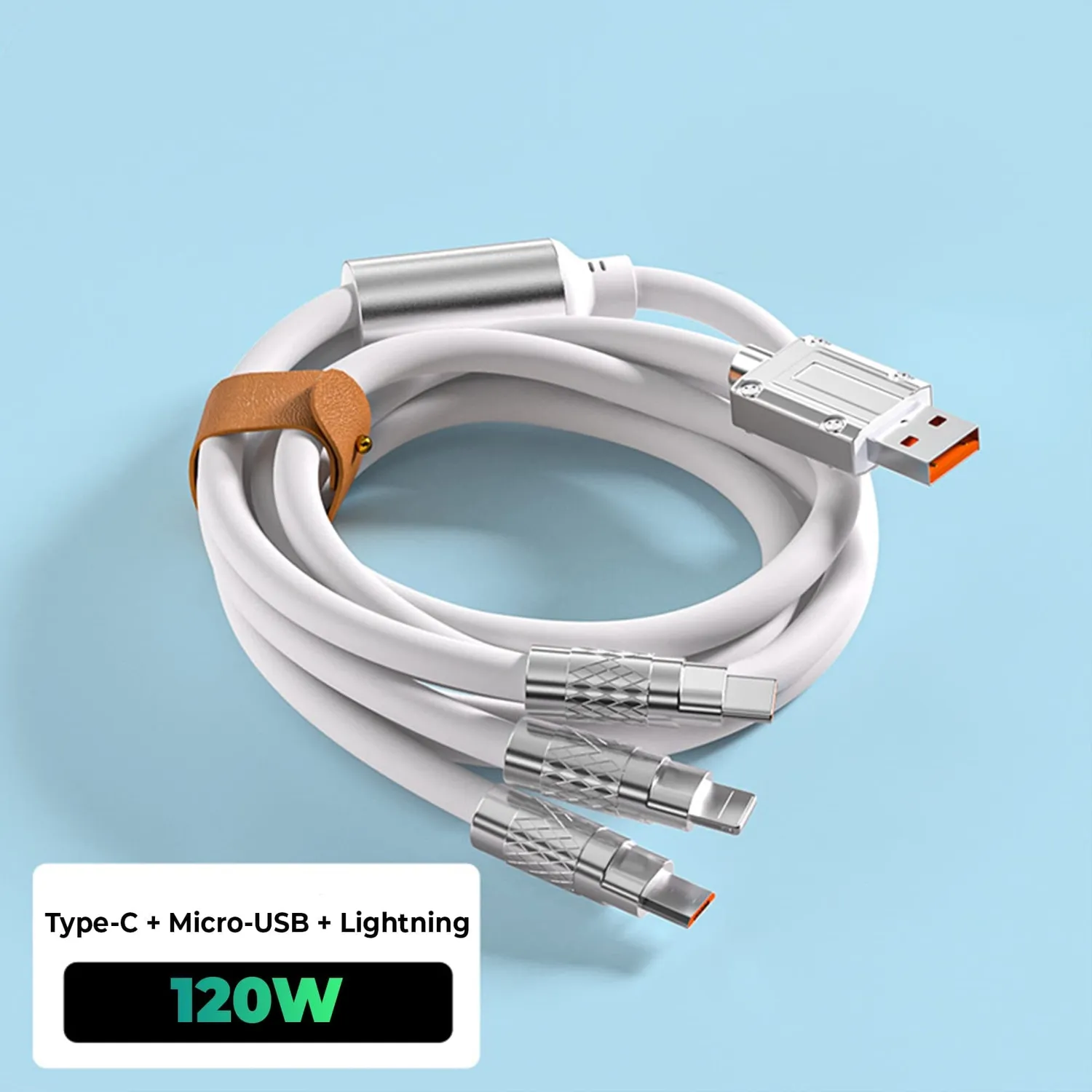 Timebox cablu 3 in 1 120W 1,2m USB-C Lightning alb