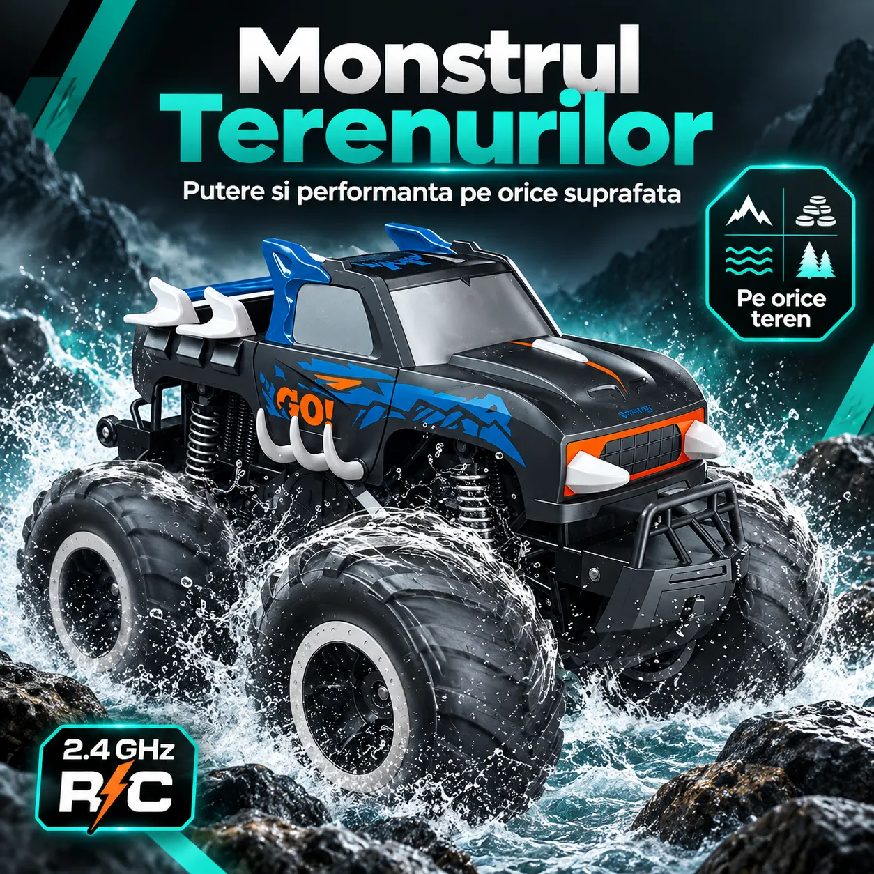Timebox 1:16 masinuta RC 4x4 Monster Truck negru-albastru