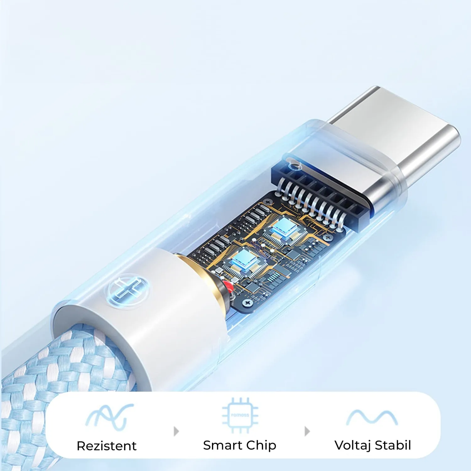 Timebox Cablu USB-Type-C 120W 1m LED Albastru