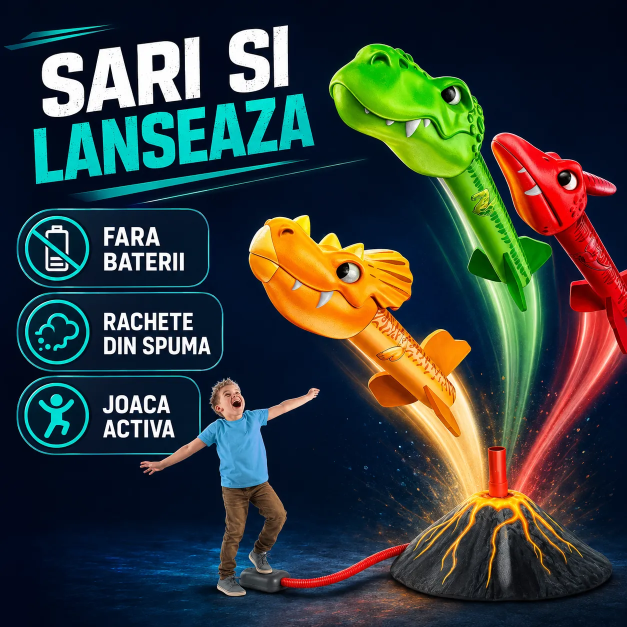 Timebox Dino Blasters lansator rachete spuma copii