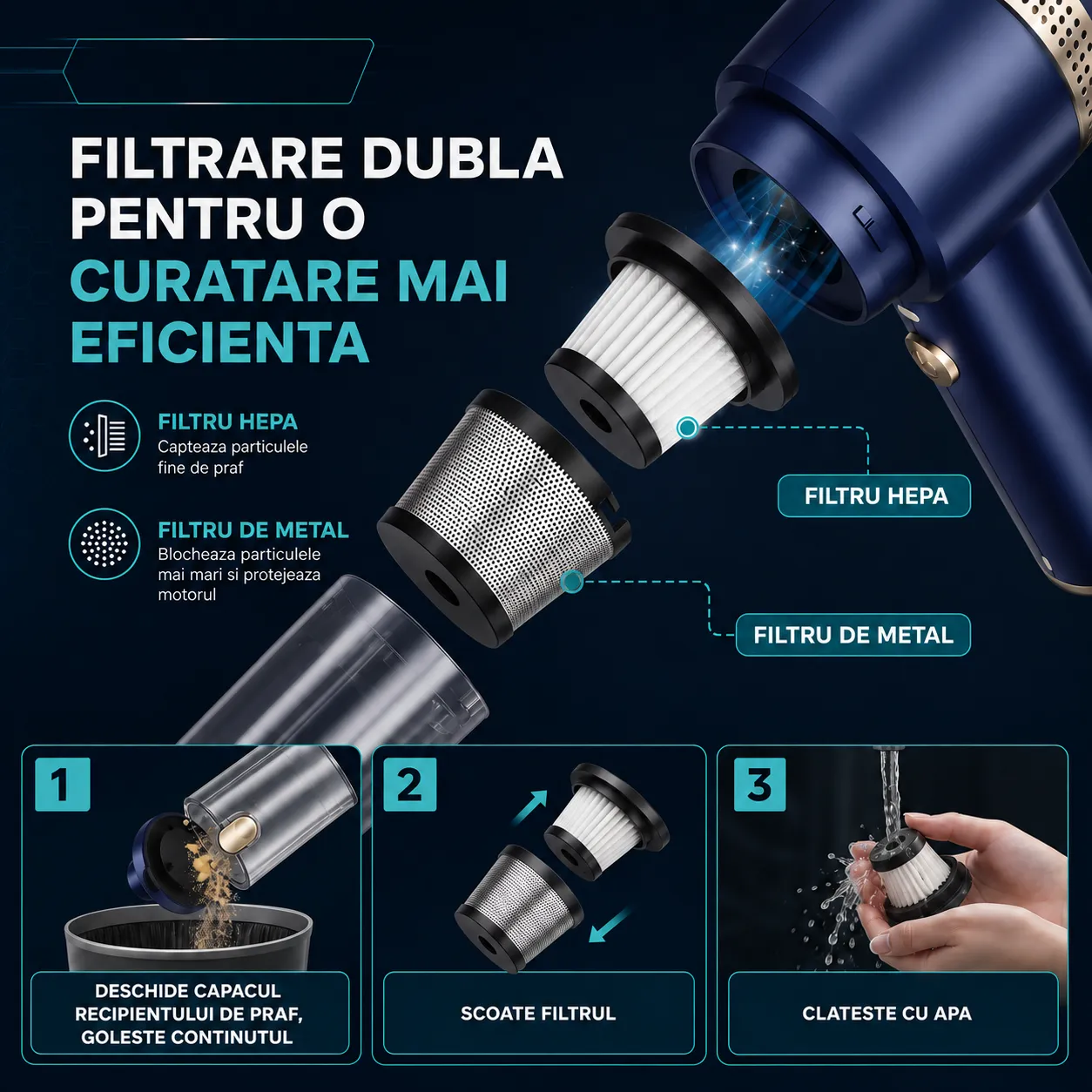 Aspirator auto Timebox 2 in 1 16000PA fara fir albastru