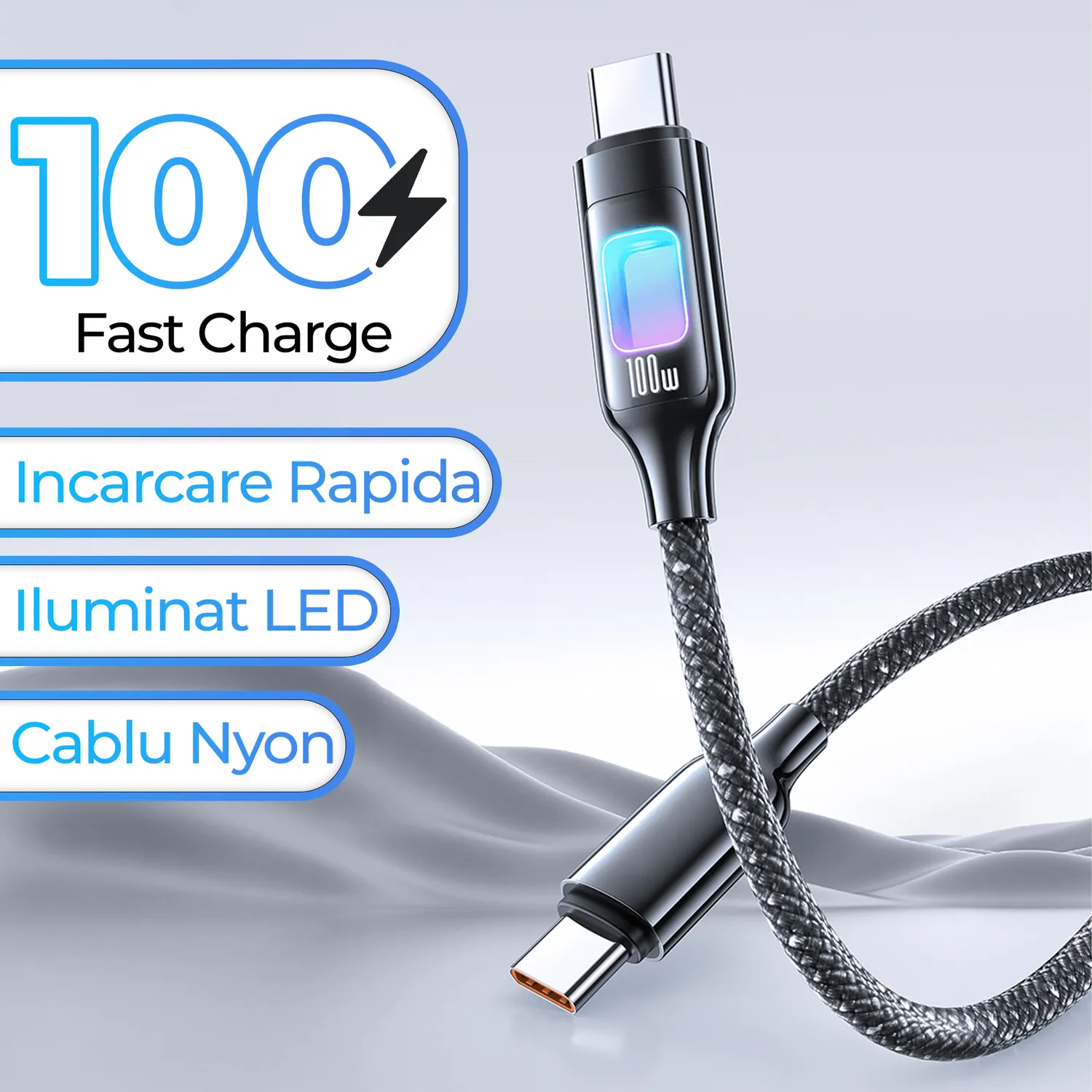 Timebox cablu USB-C 100W 1,2m negru RGB