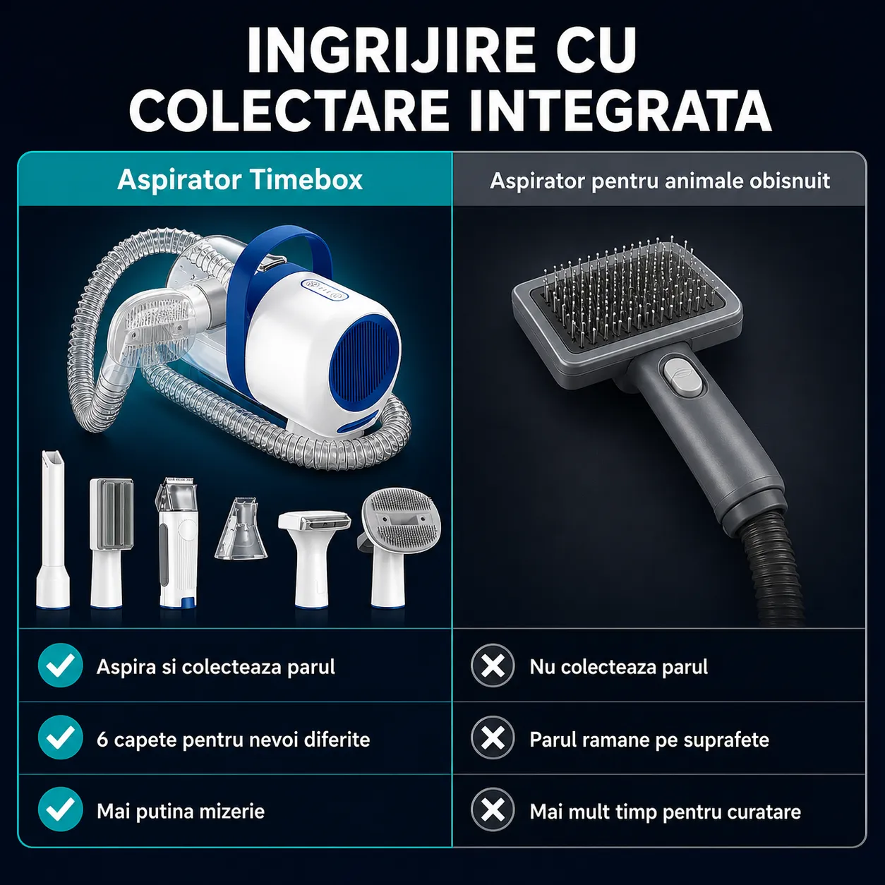 Timebox Aspirator Ingrijire Animale 6 in 1 Alb