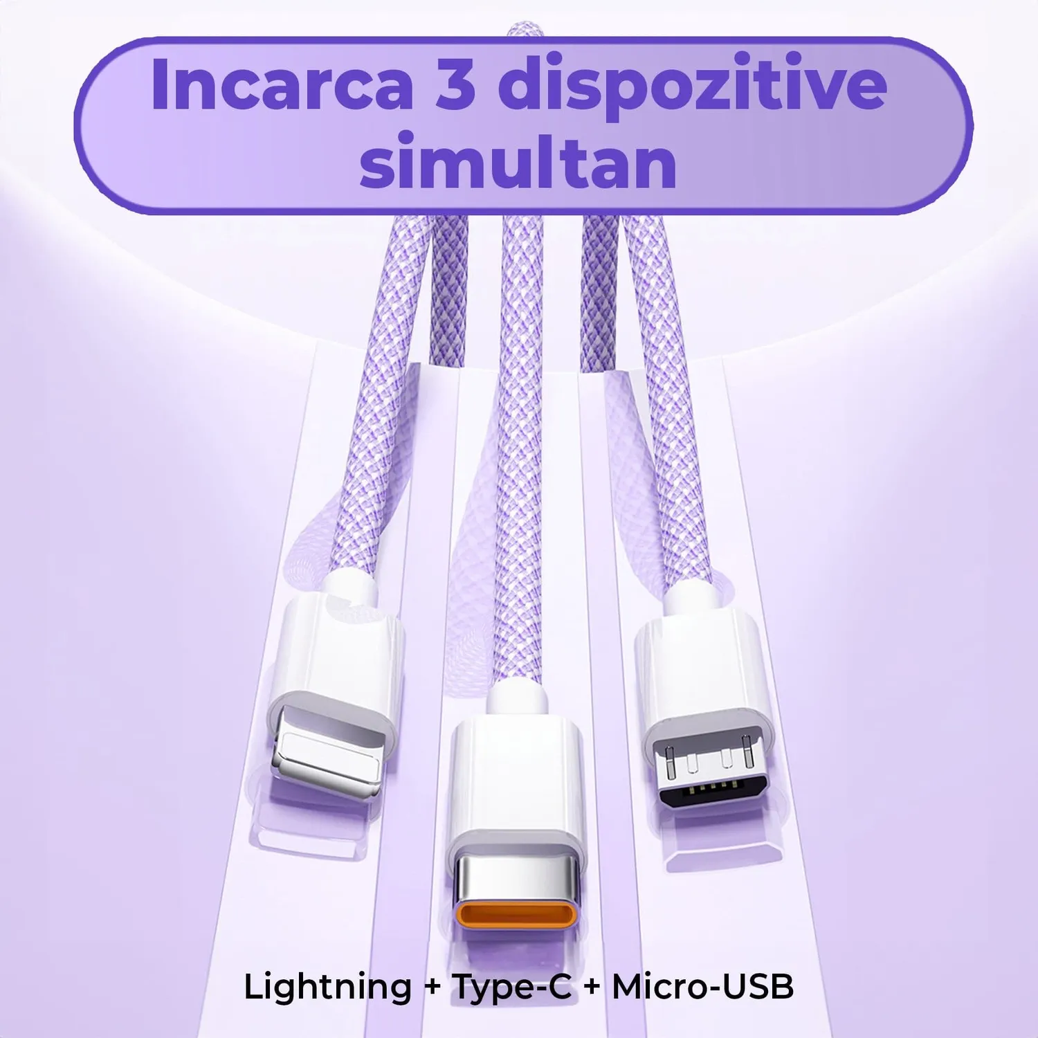 Timebox 3 in 1 66W cablu incarcare mov 2m QC3