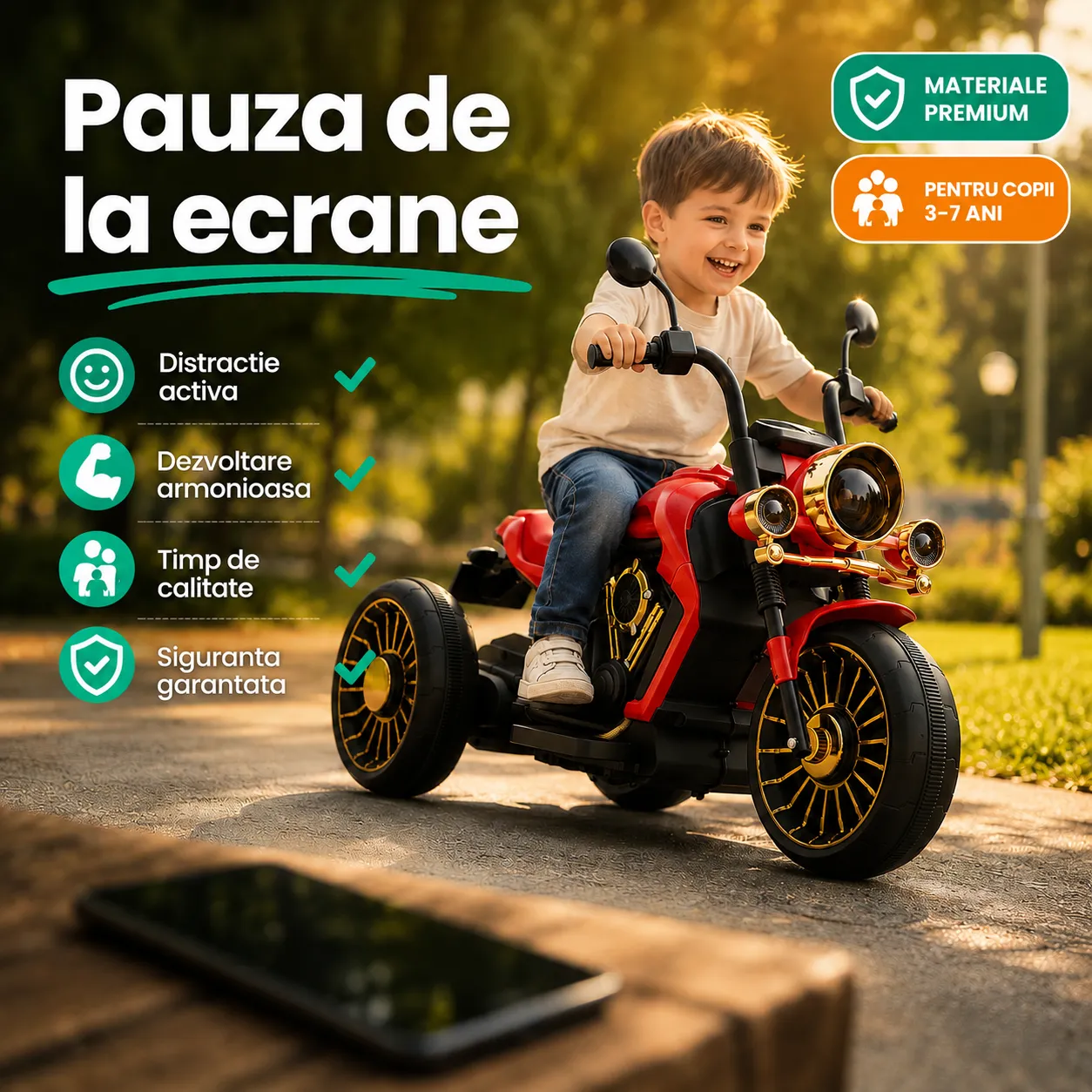 Timebox motocicleta electrica 3 roti rosie telecomanda