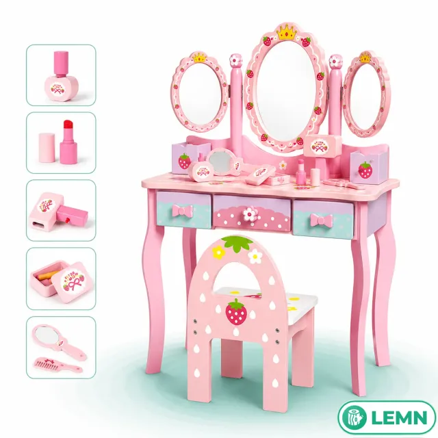 Masuta Timebox machiaj lemn cu scaun roz 4-6 ani