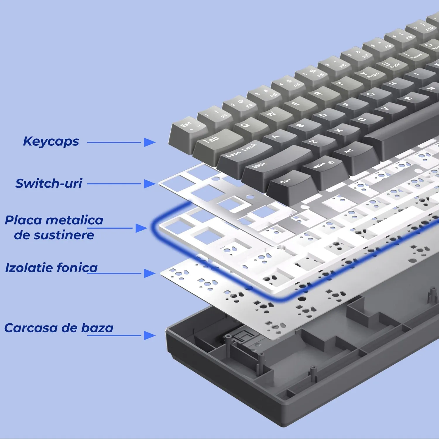 Timebox tastatura mecanica 60% RGB gri hot-swap