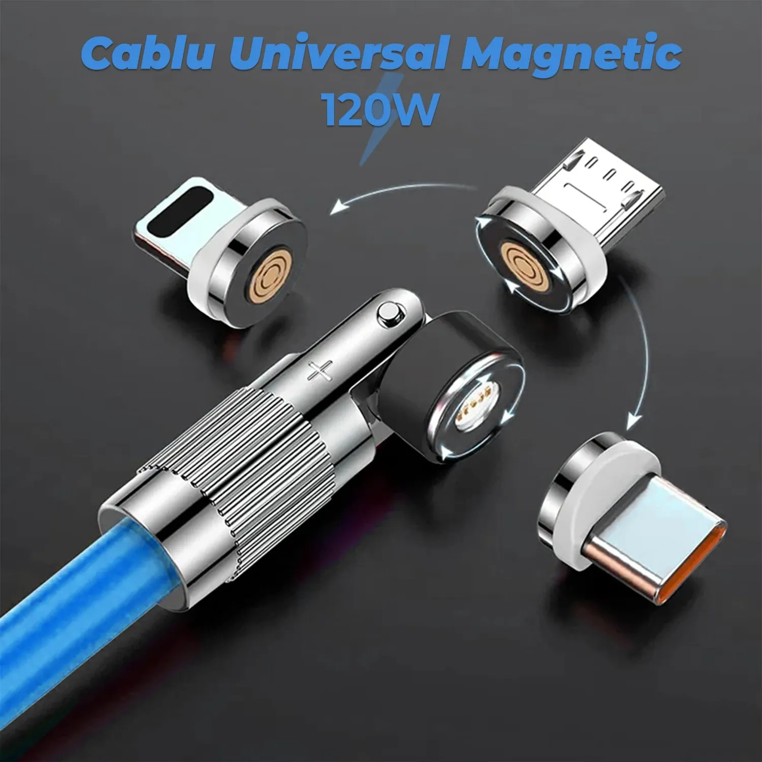 Timebox Cablu Date 3 în 1 Albastru 120W Magnetic 1,8m