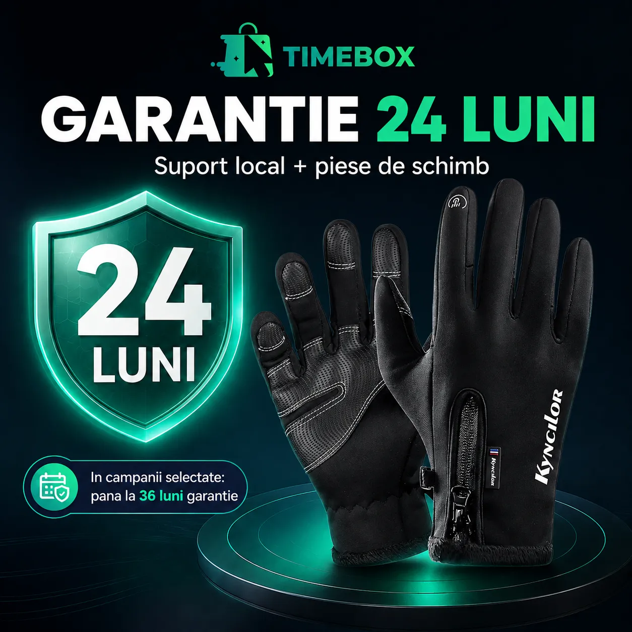 Timebox mănuși sport iarnă M negre tactile