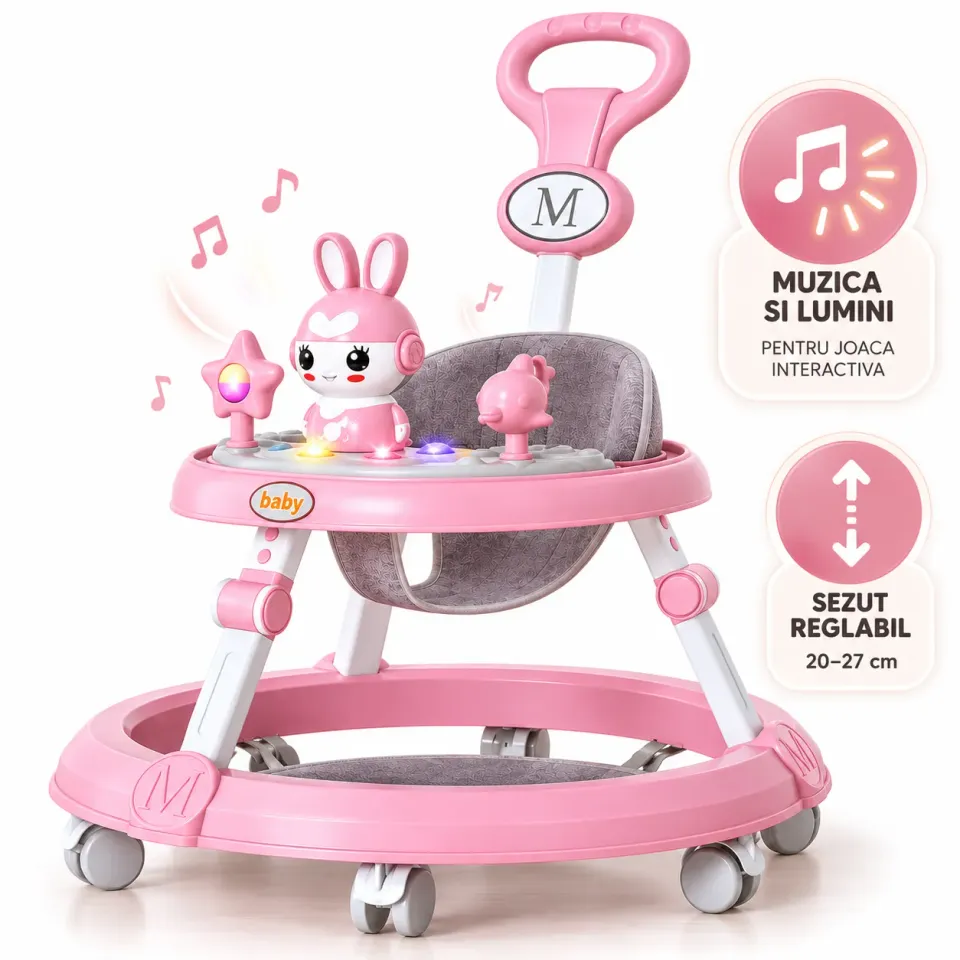 Timebox premergător bebe cu mâner roz muzică