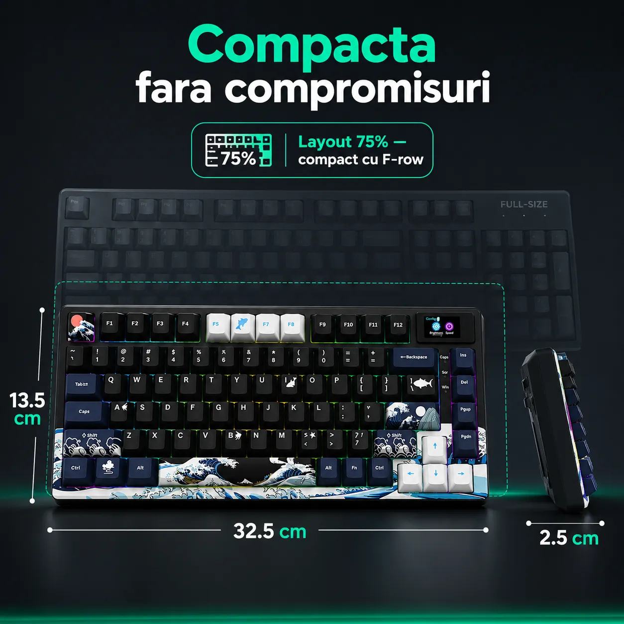 Timebox 75% tastatură gaming mecanică neagră hot-swap