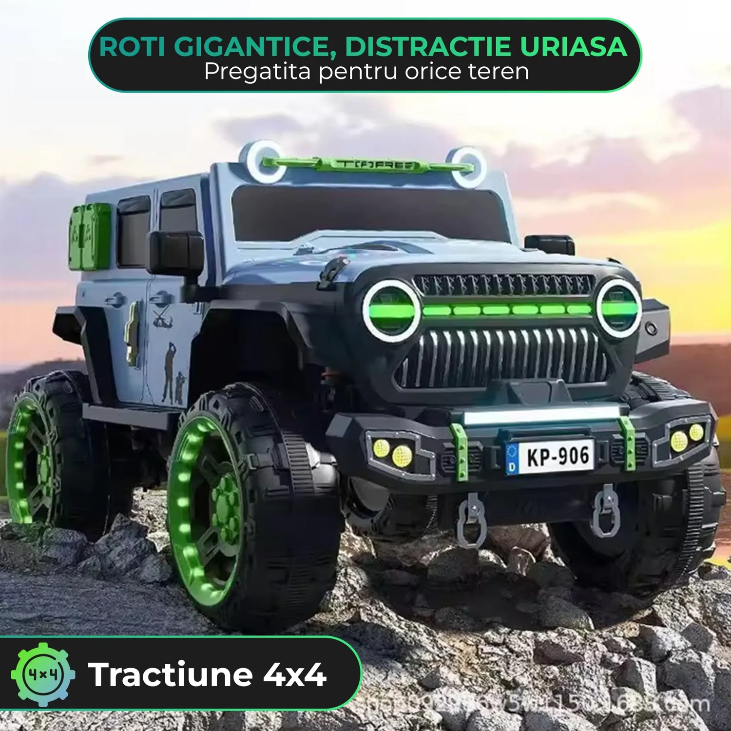 Timebox Jeep Wrangler 4x4 masinuta electrica Negru/Verde off-road