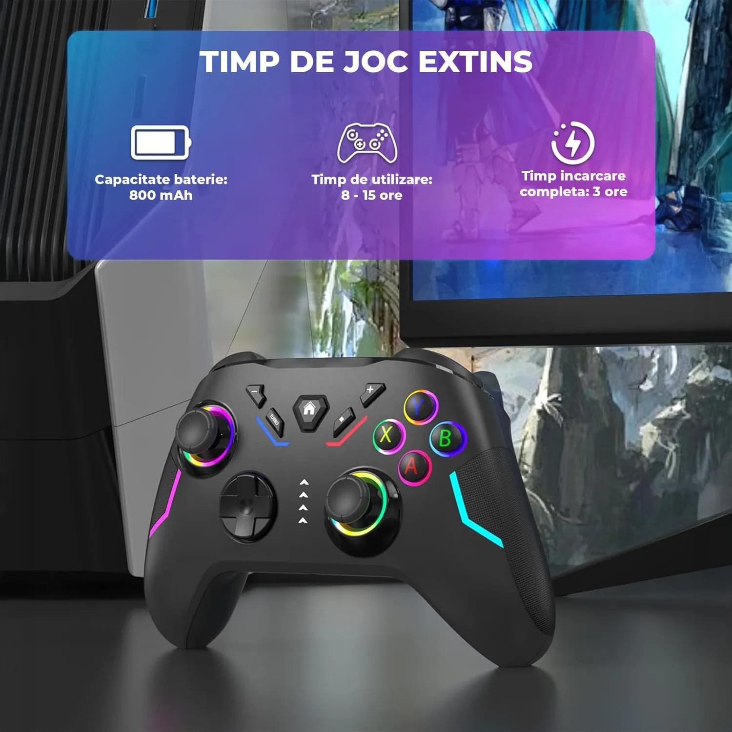 Controller wireless Timebox Switch Steam Deck negru RGB
