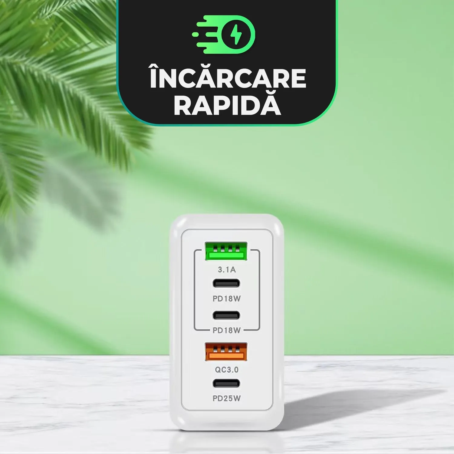 Incarcator retea Timebox 65W 5 porturi negru fast charge
