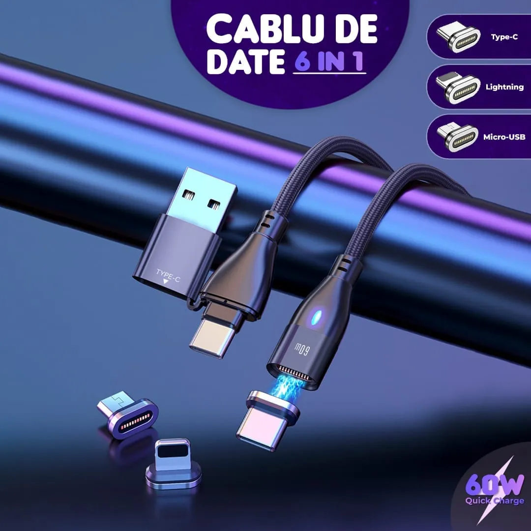 Timebox cablu 6 in 1 60W 1m negru magnetic QC3.0