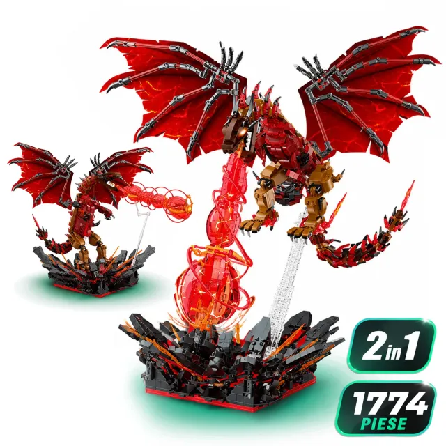 Timebox Dragon de Foc 2 in 1 set constructie rosu 1774 piese LED