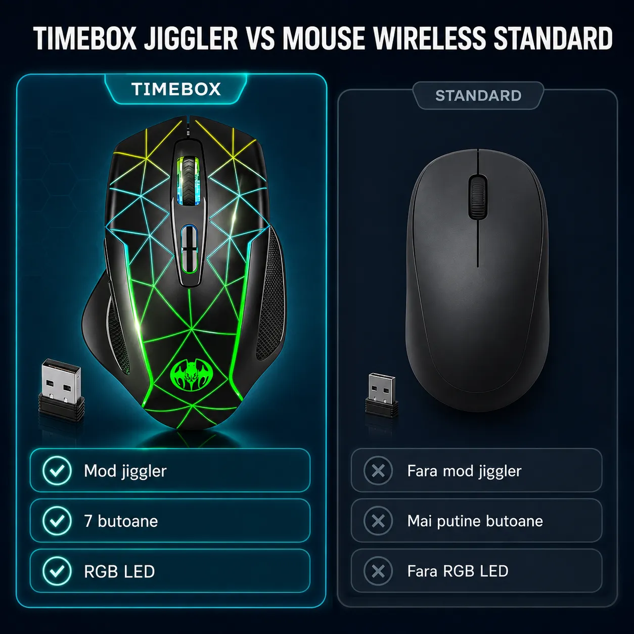 Timebox Jiggler mouse gaming wireless 1600DPI negru RGB