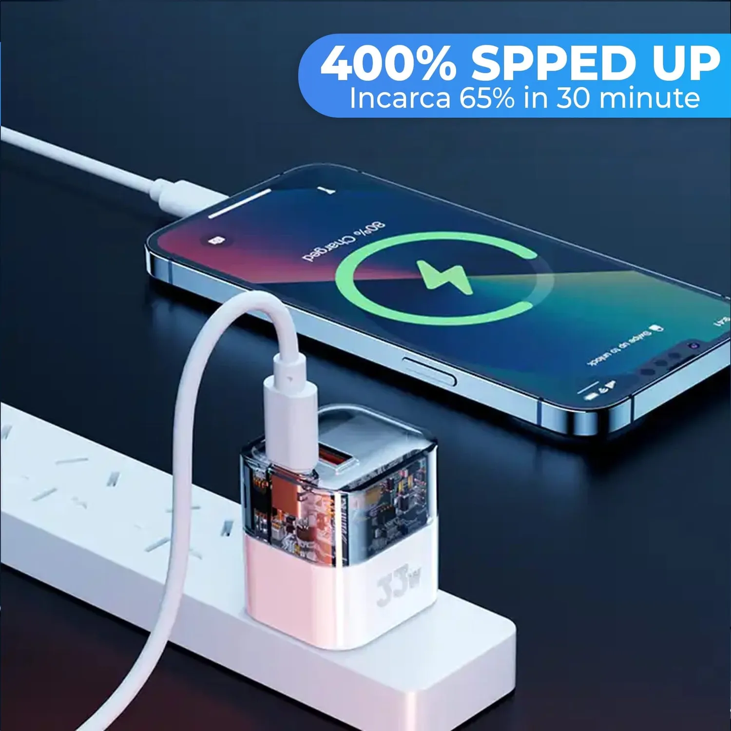 Timebox 33W incarcator retea 2 porturi alb fast charge