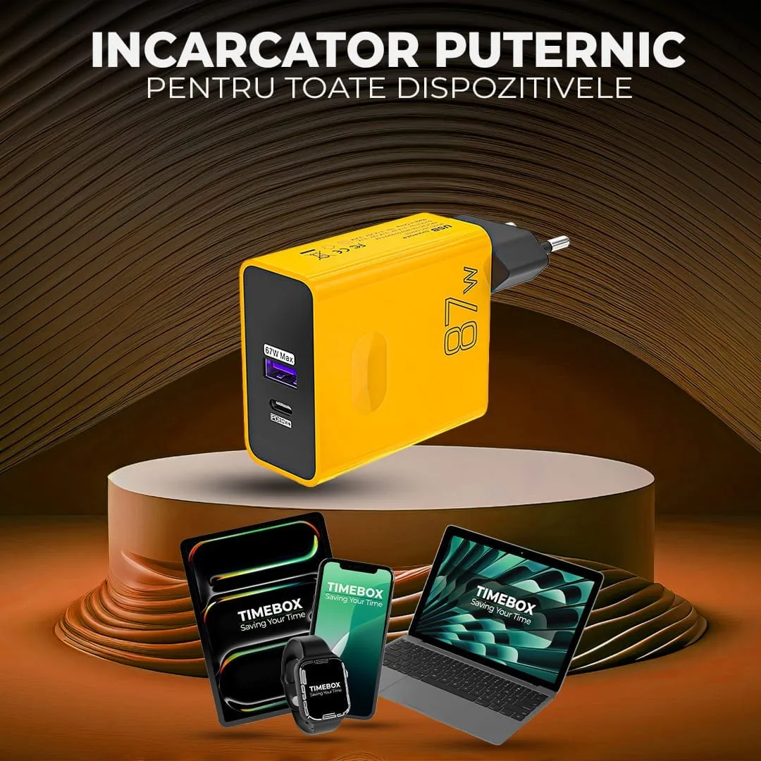 Timebox incarcator retea 87W 2 porturi Type-C USB galben