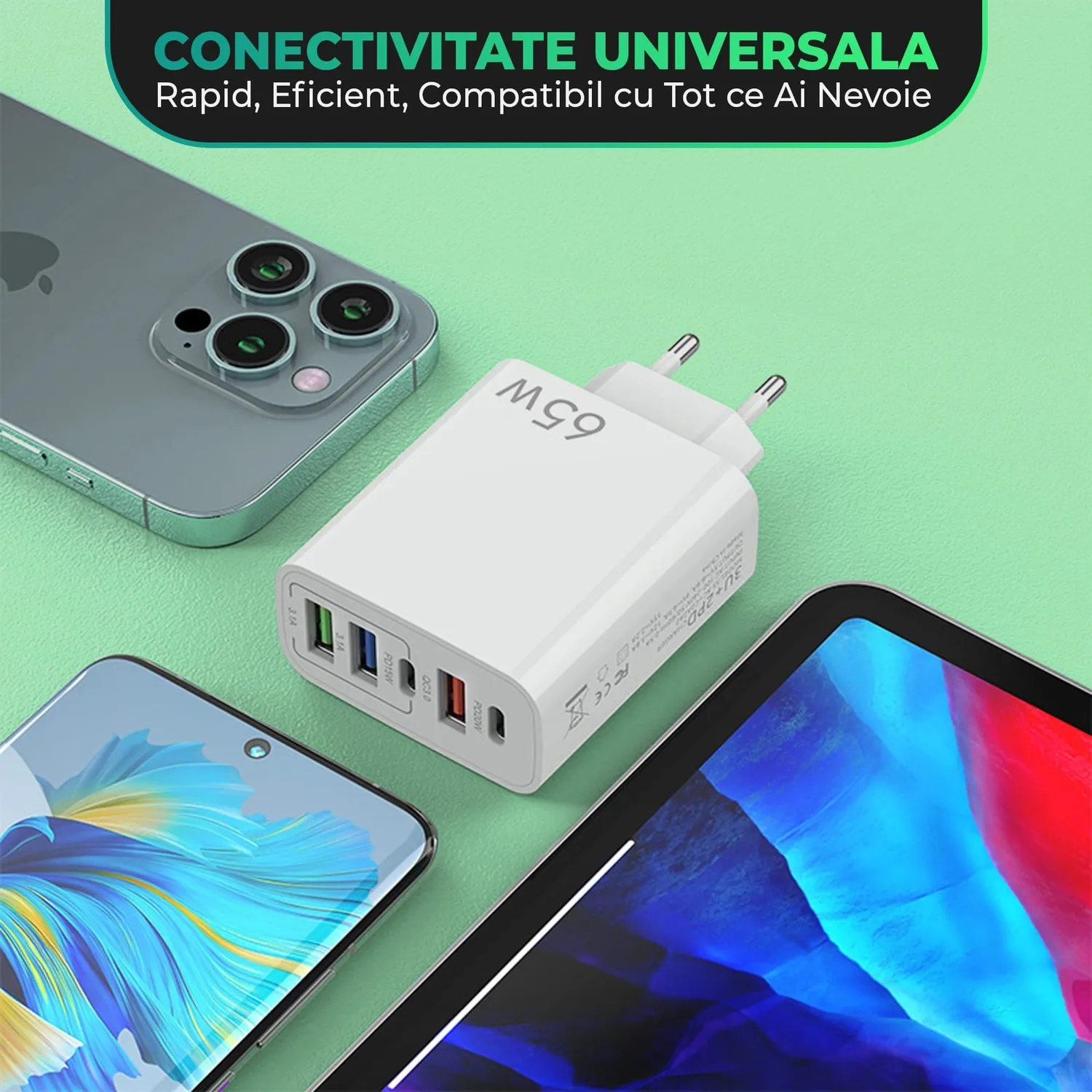 Timebox Incarcator Retea 5 Porturi 65W USB Type-C Alb