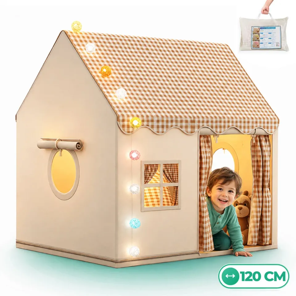 Timebox Căsuță joacă copii pliabilă bej 120cm lumini