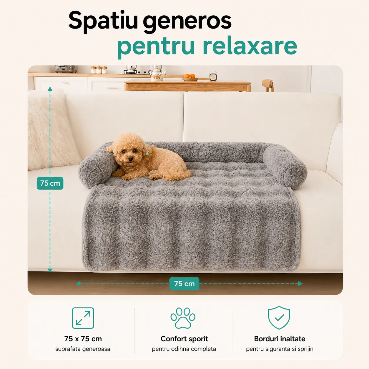 Timebox Saltea Caini Pisici 75x75 cm Gri Blanita