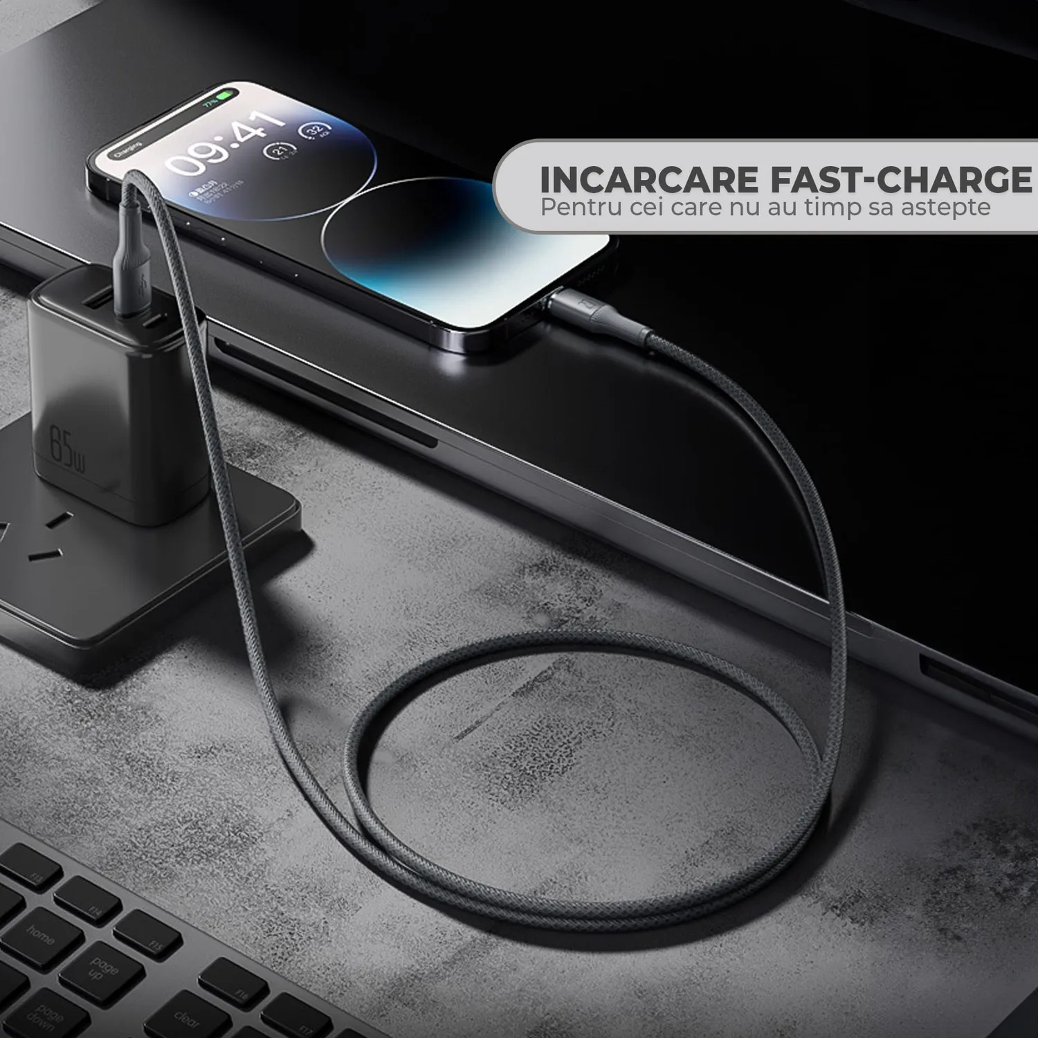Timebox cablu USB-C Lightning 27W 1,8m negru fast charge