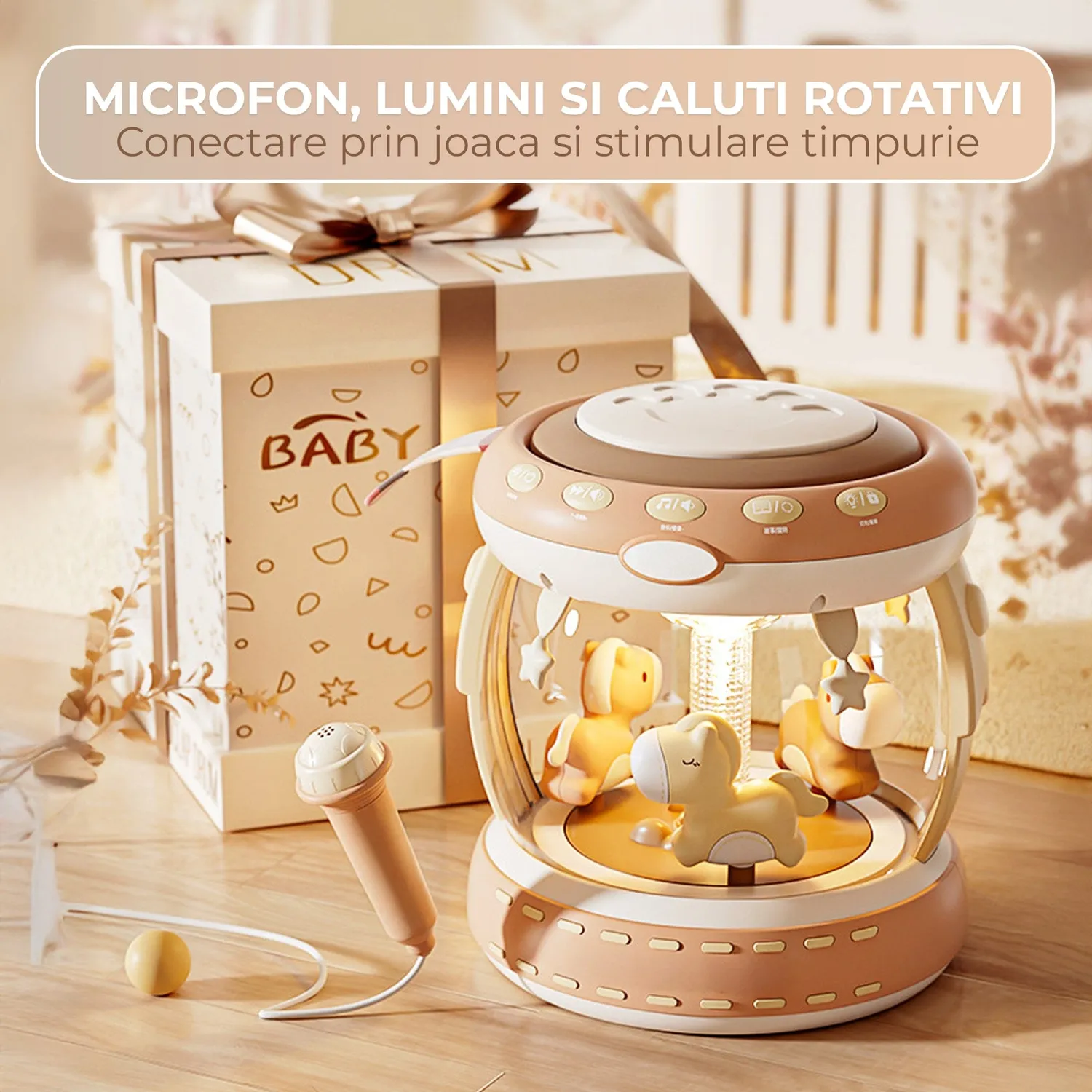 Timebox Hand Drum boxă interactivă bebeluși bej cu microfon