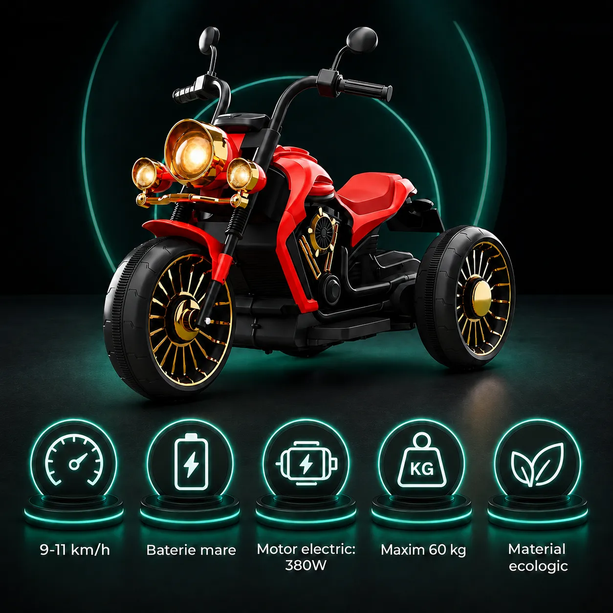 Timebox motocicleta electrica 3 roti rosie telecomanda