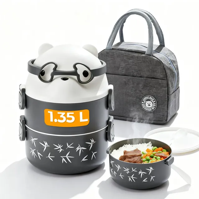 Timebox Caserolă prânz copii dublă gri 550ml+800ml cu geantă