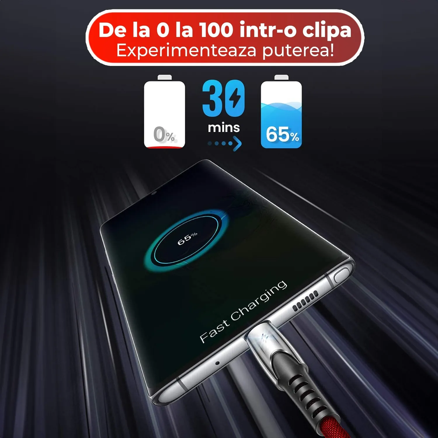 Timebox 3 in 1 cablu incarcare rapida 120W 1,2m rosu deschis