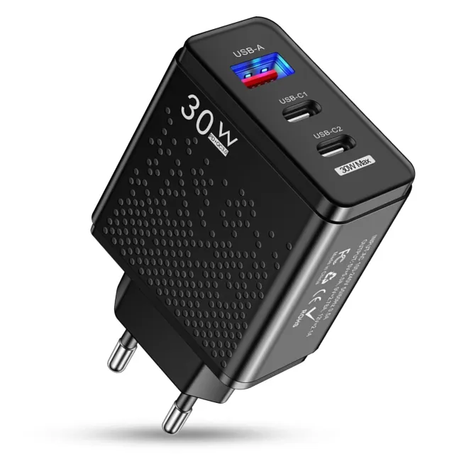 Timebox 30W incarcator retea 3 porturi USB-C USB negru