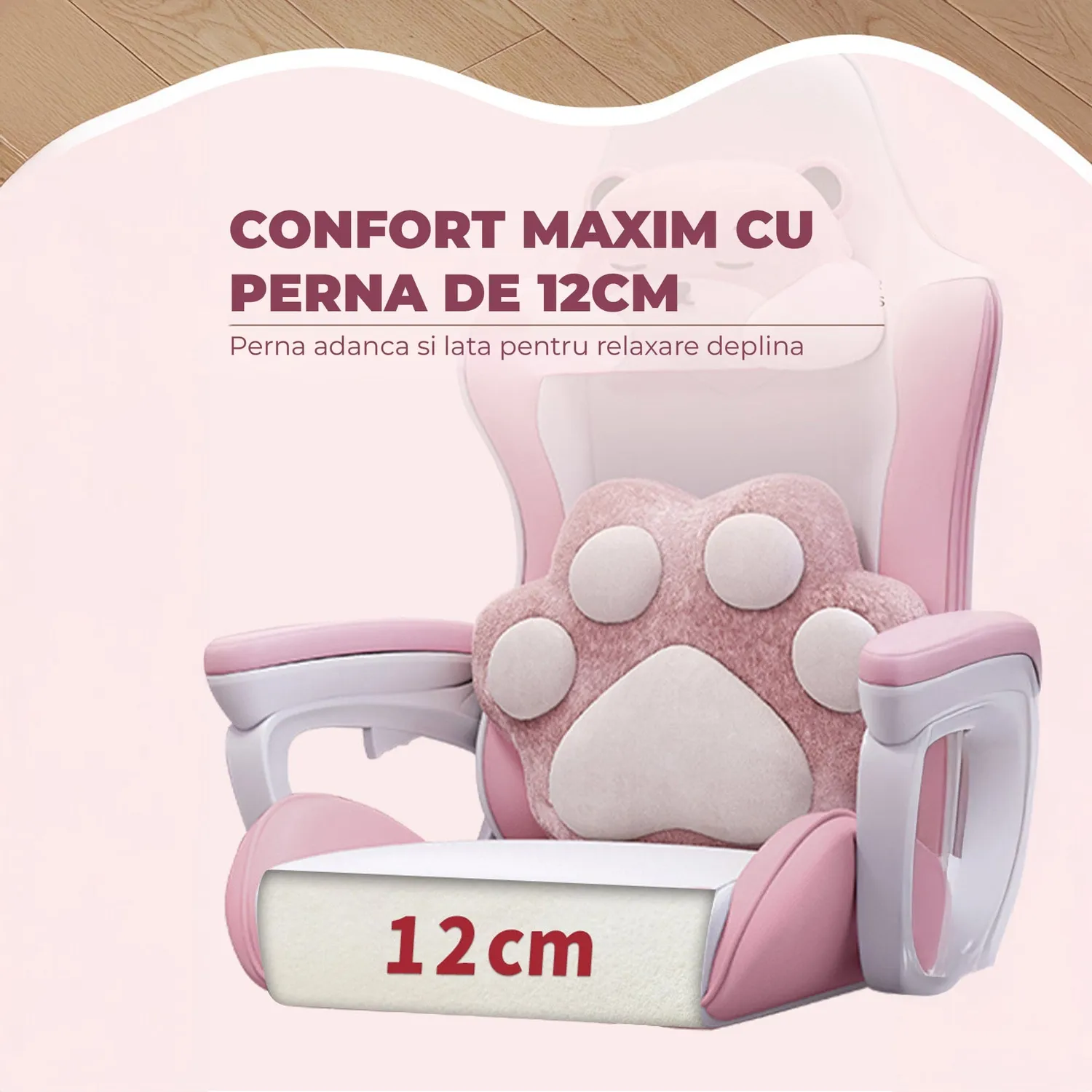 Timebox 135 scaun gaming roz piele PU cu footrest