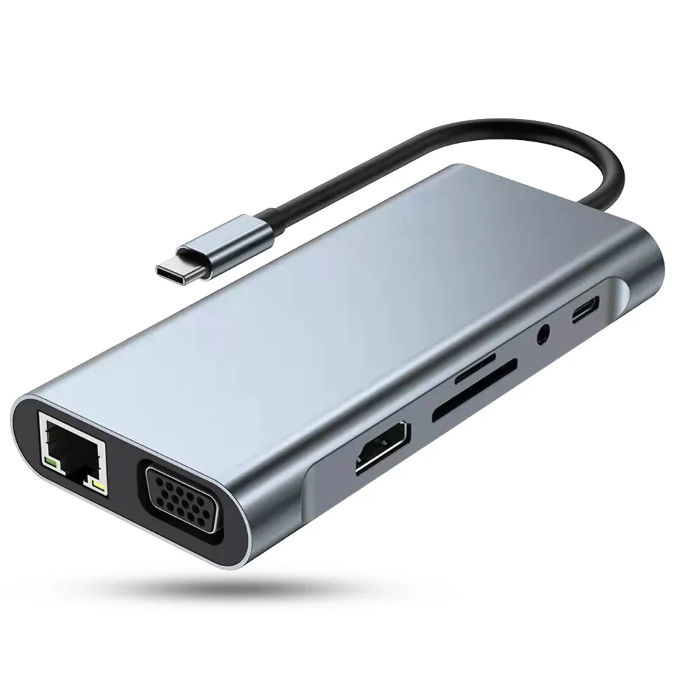 Timebox hub USB 11 in 1 Type-C gri HDMI VGA card reader