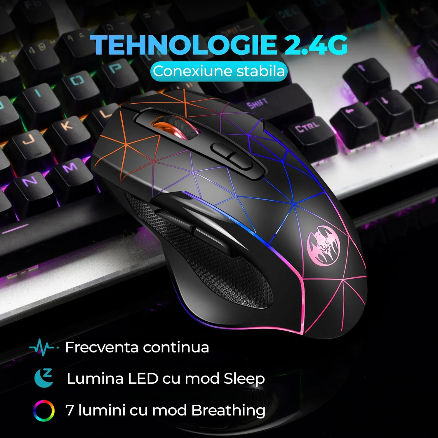 Timebox Jiggler mouse gaming wireless 1600DPI negru RGB