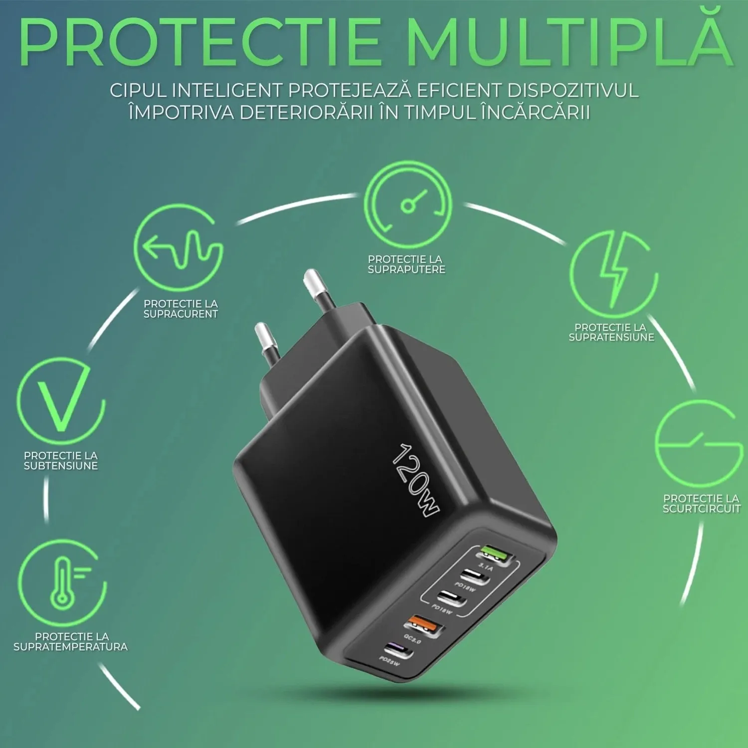 Timebox 120W incarcator retea alb 5 porturi Fast Charge