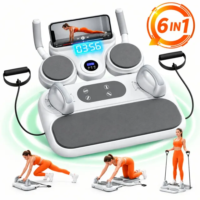 Timebox 6-in-1 placa fitness gri cu timer si corzi elastice