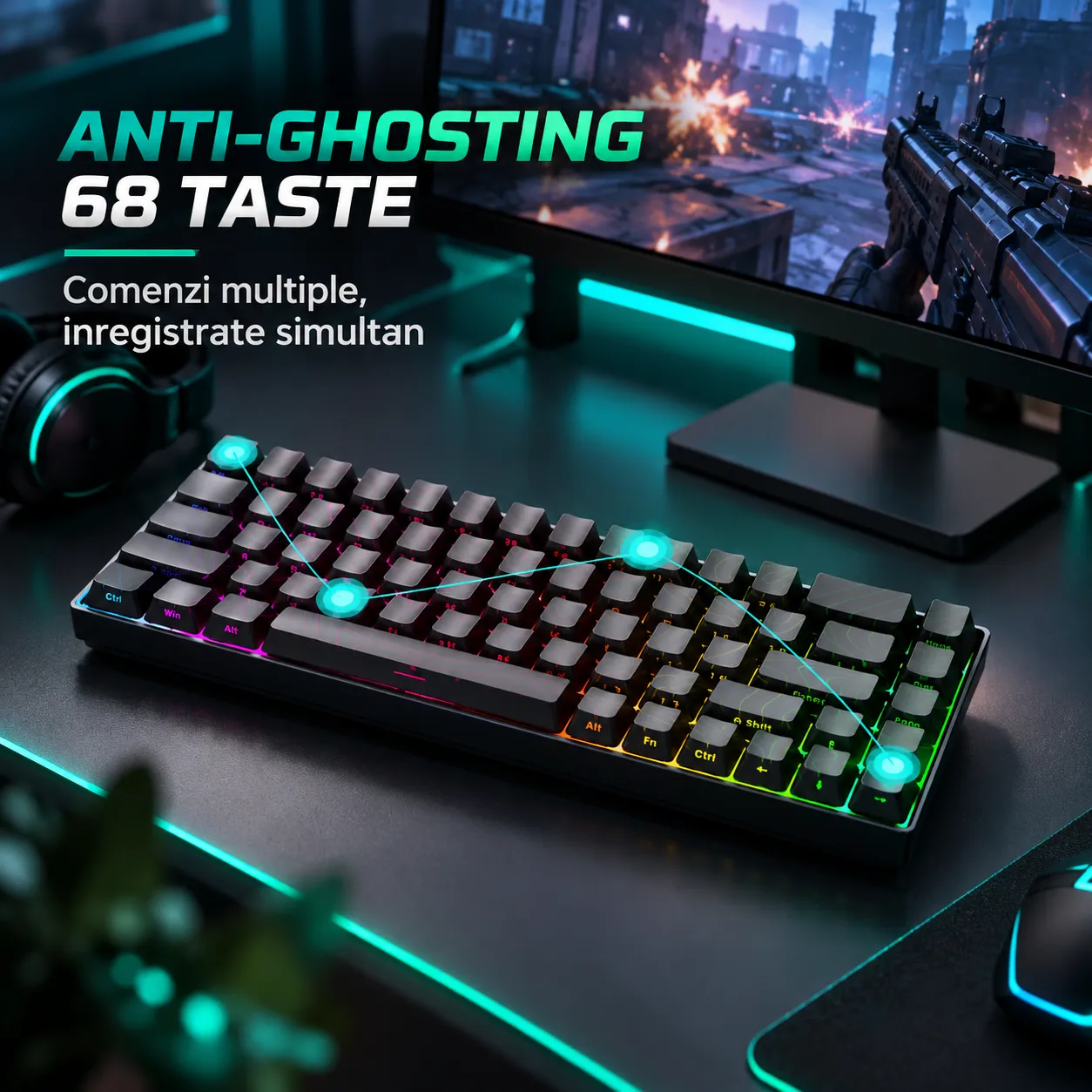 Timebox 68 taste tastatura mecanica gaming negru switch Red