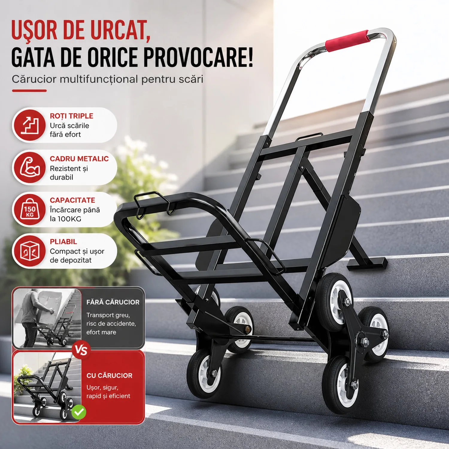 Timebox carucior pliabil scari 100kg fier 29x34cm