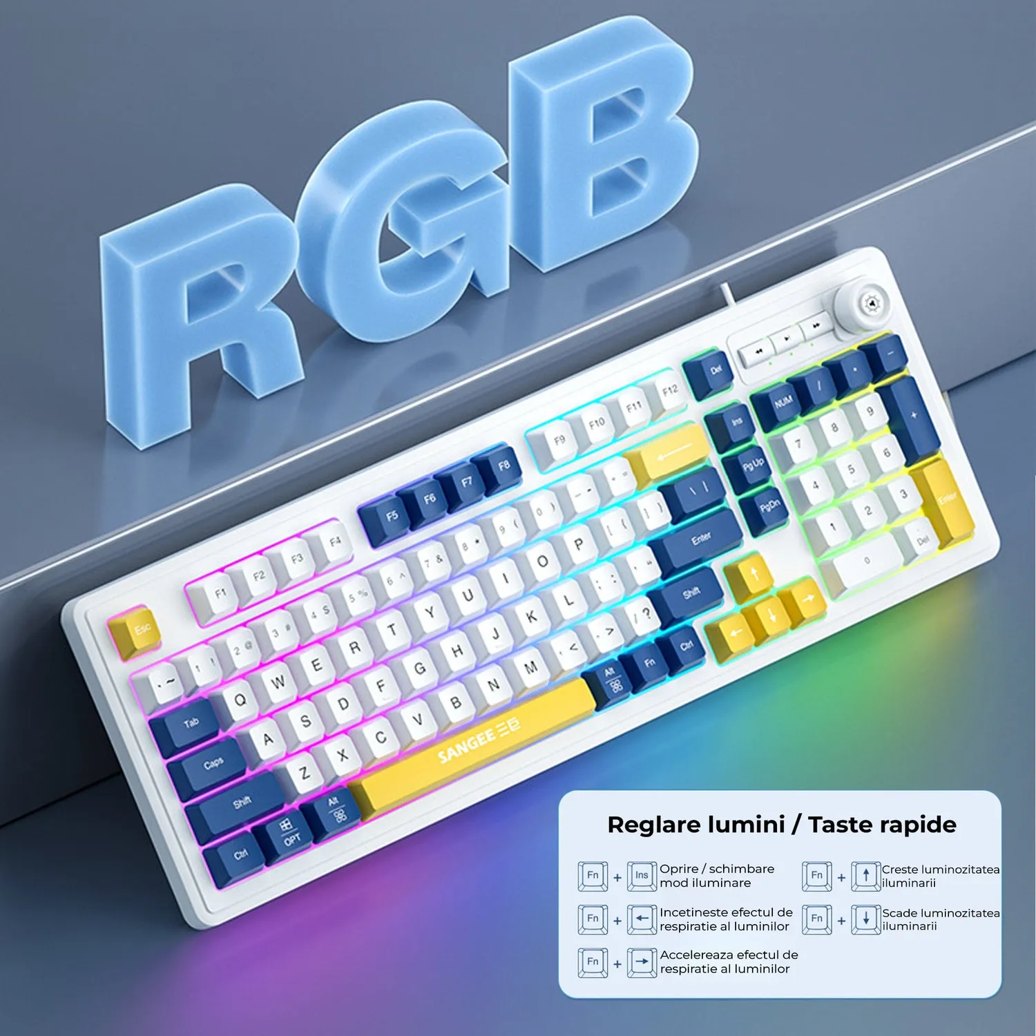 Timebox Slim tastatura cu fir RGB galbena 1,5m