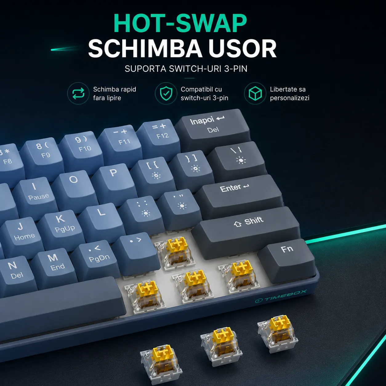 Timebox 61 taste tastatura mecanica albastra PBT