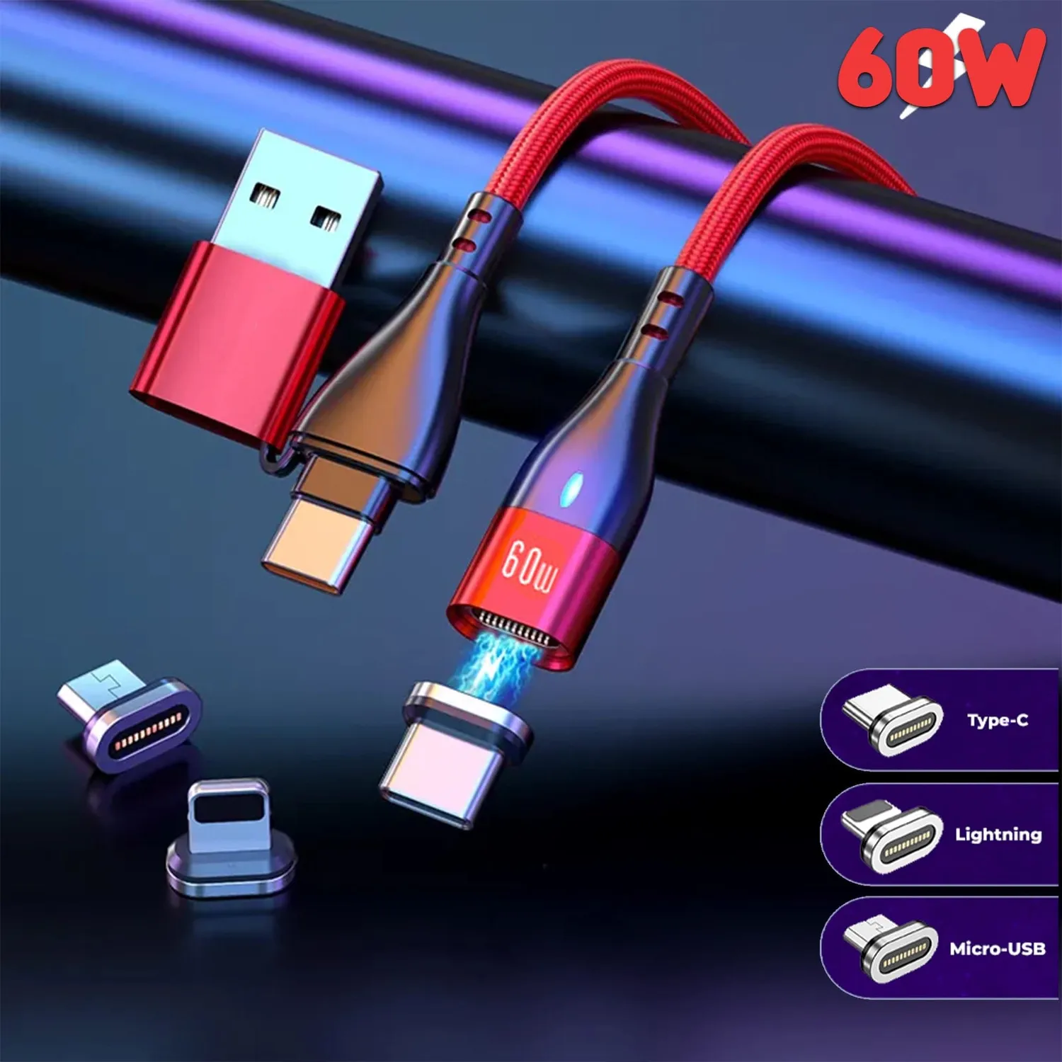 Timebox cablu magnetic 6 în 1 60W 1m roșu