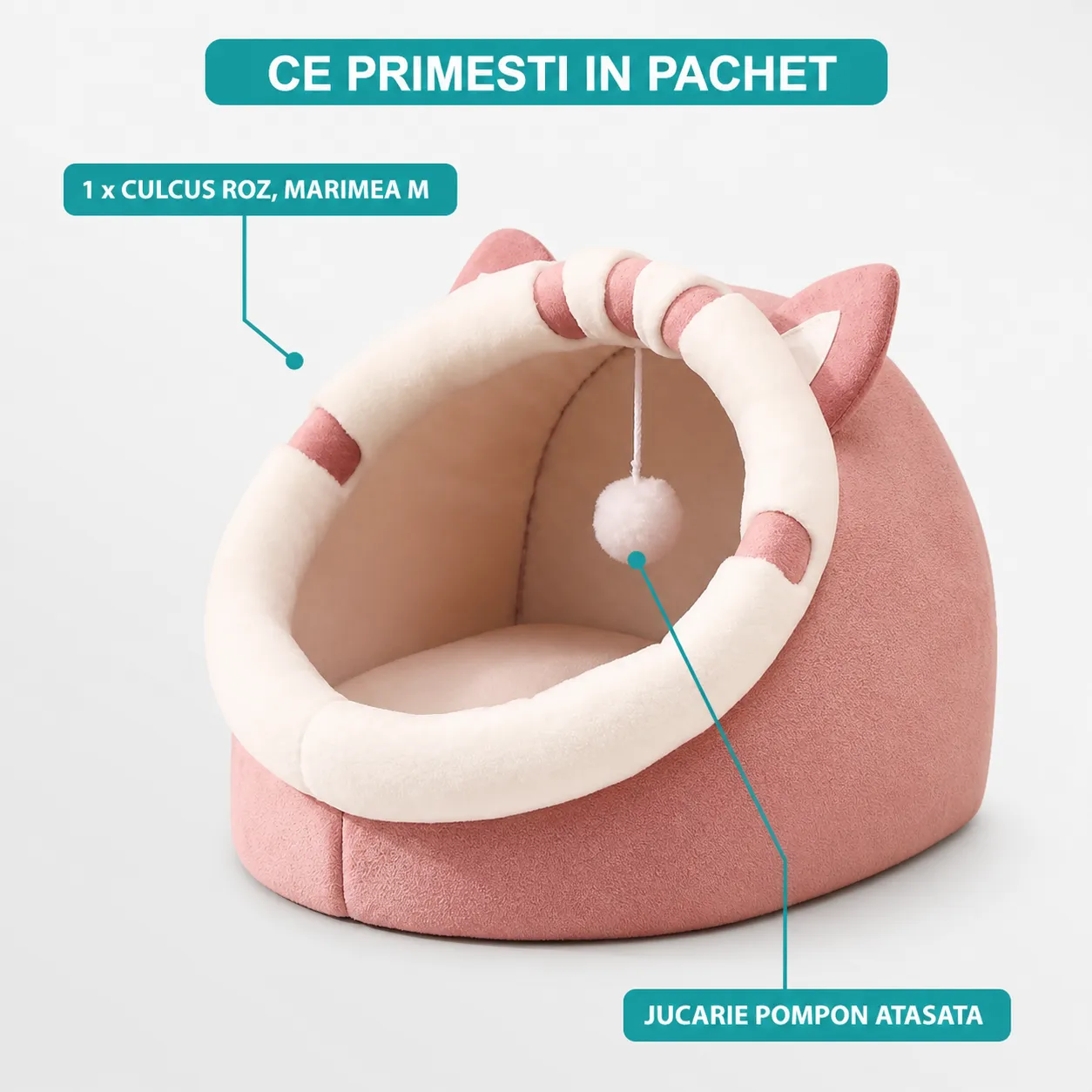 Timebox Pisicuță culcuș pisici roz M cu pompon