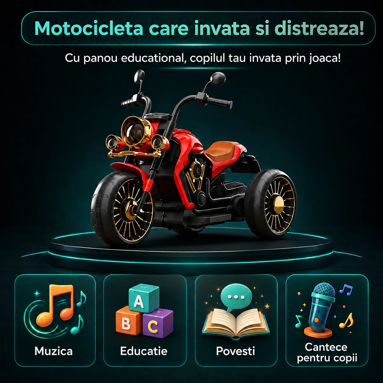 Timebox motocicleta electrica 3 roti rosie telecomanda