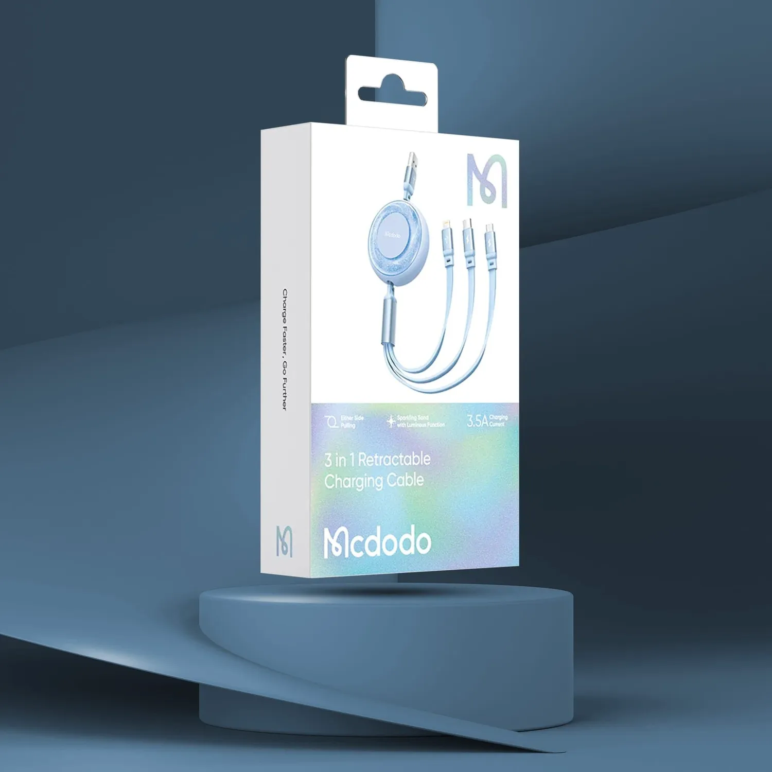 Timebox 3 in 1 Retractabil cablu 1,2m albastru fast charge