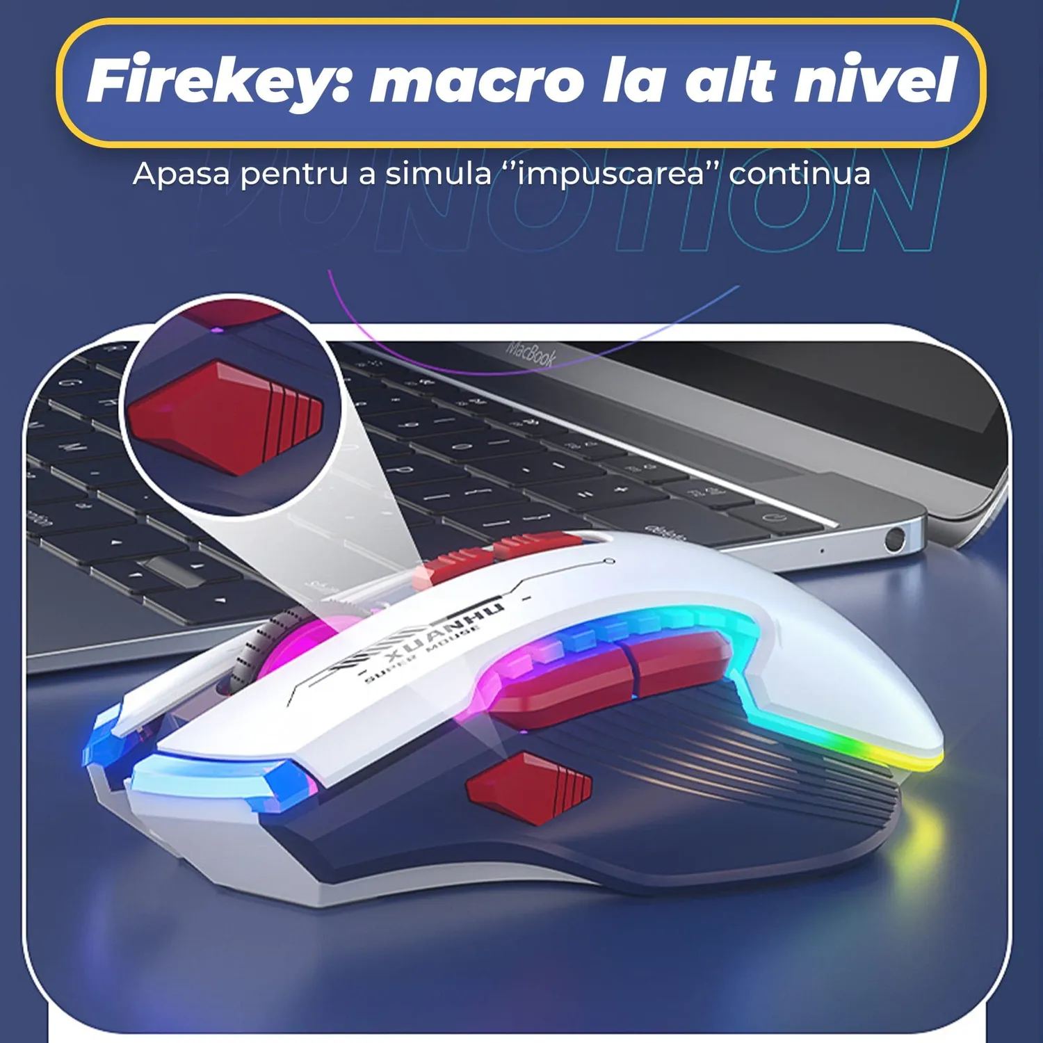 Timebox mouse gaming wireless 3200 DPI RGB Alb Type-C